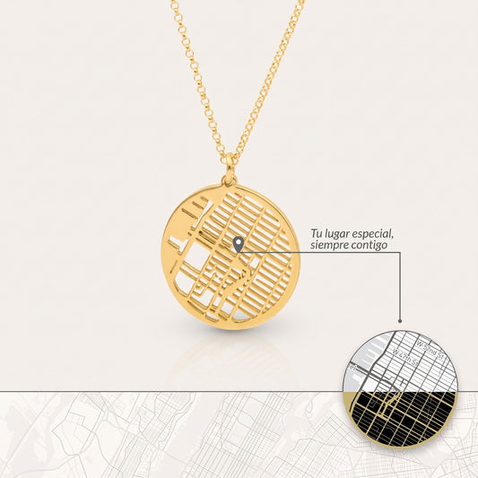 Collar mapa en círculo: tu lugar especial convertido en colgante
