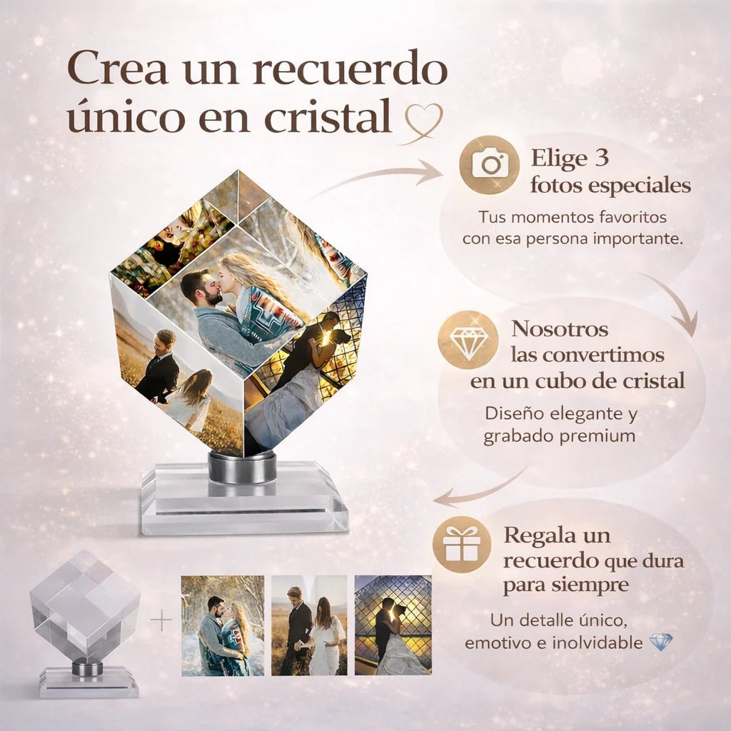 Cubo Recuerdo de Cristal 3D - LUZ DE LUNAS LLC